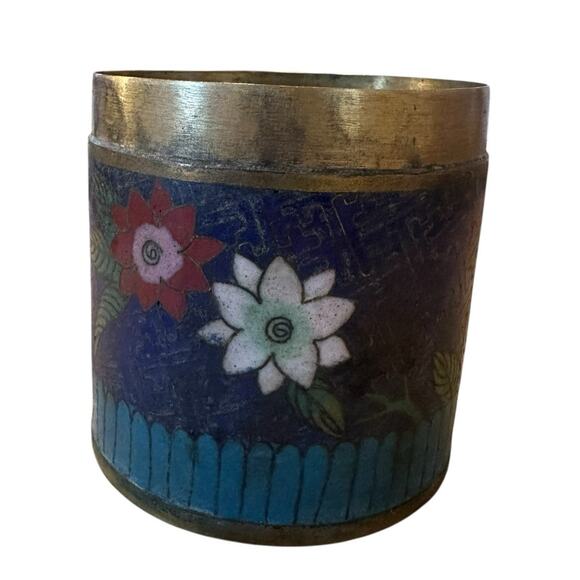 Pair x2 Ancient Chinese Cloisonne Jars Tea Caddy Box Floral Printed Enamel - Picture 3 of 7